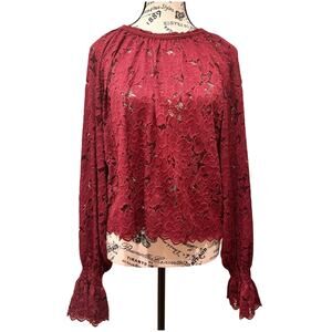 Free People Lace Boho Romantic Style Top Blouse Ruffles size S